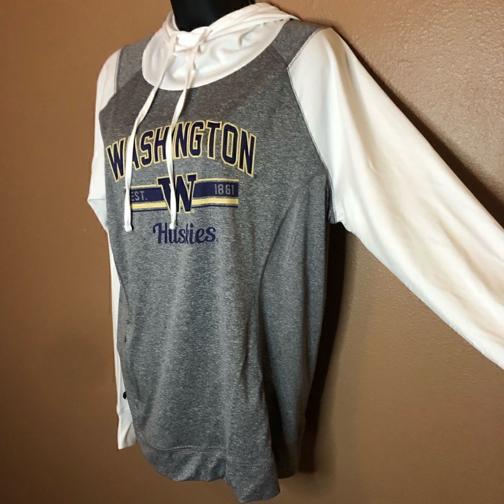 Womens long sleeve white & gray hooded polyester Washington huskies shirt sizeL